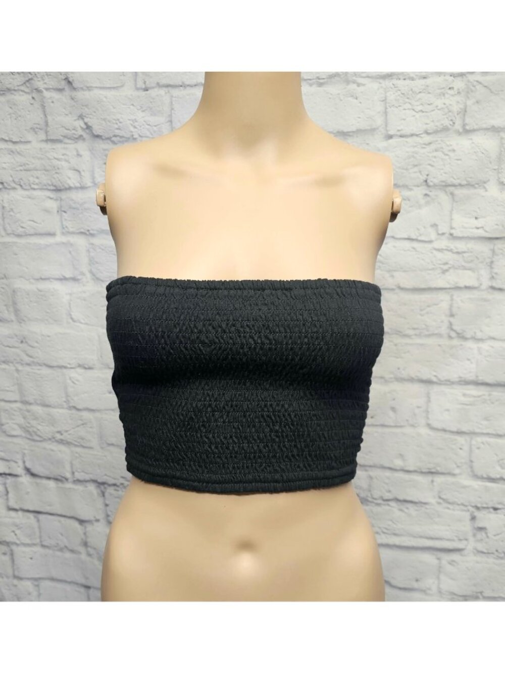 WILFRED M BLACK STRAPLESS DOUBLE TIE BACK SMOCKED CROPPED BASIC TOP